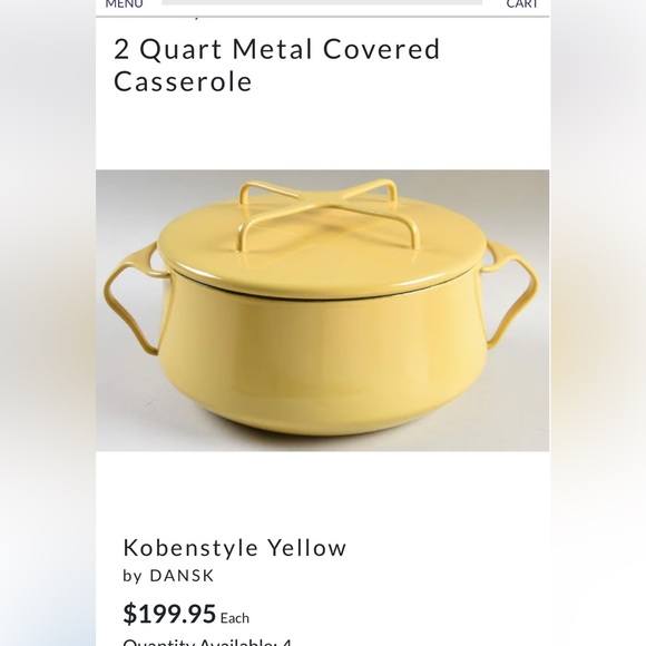 Dansk Designs Kobenstyle Yellow Enameled Dutch Oven & Lid. 2 Quart - Picture 17 of 17